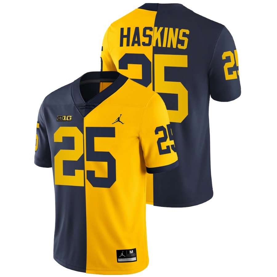 Michigan Wolverines Men's NCAA Hassan Haskins #25 Navy Maize Split Limited Edition 2021-22 College Football Jersey NOP0249BD